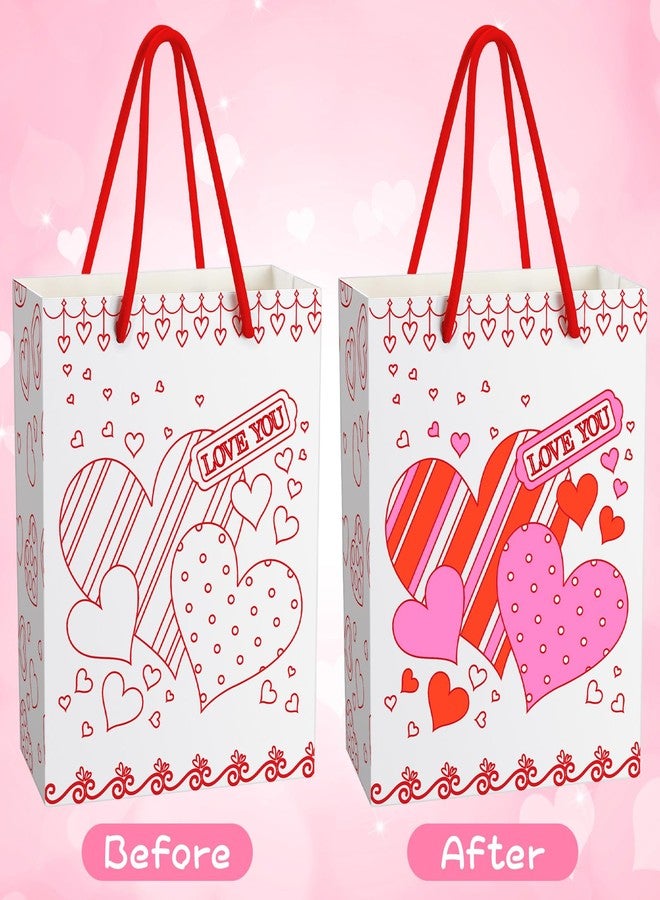 Resholder 24 Pcs Color Your Own Valentine Gift Bags with Handle Heart Paper Candy Goodie Bags to Paint DIY Coloring Crafts Exchange Gifts for Valentine's Day Party Favors - Image 5